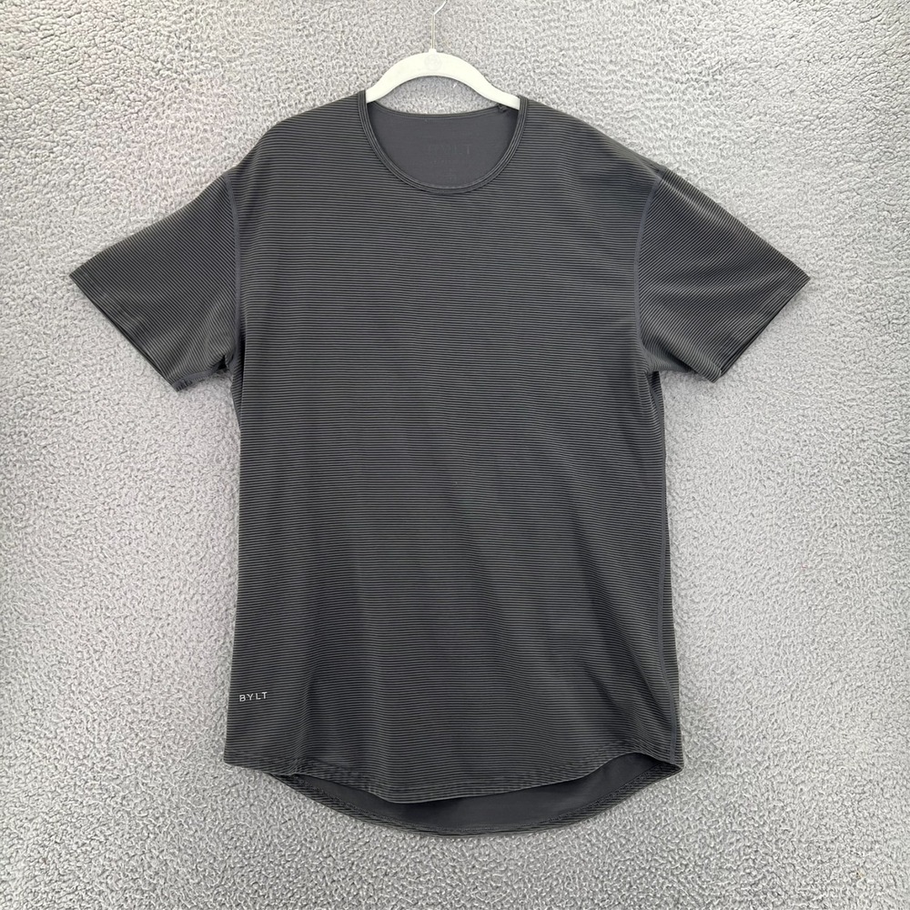 Bylt Shirt Mens Large Gray Drop Cut Lux Tee Short Sleeve Stretch Stripes